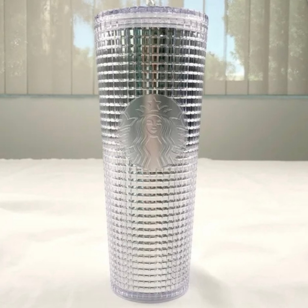 Starbucks Silver Disco Grid Venti 24oz Acrylic Venti Cup